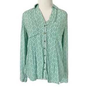 Maeve Anthropologie Womens Button Long Sleeve Top 4 Green Collared Boho Western